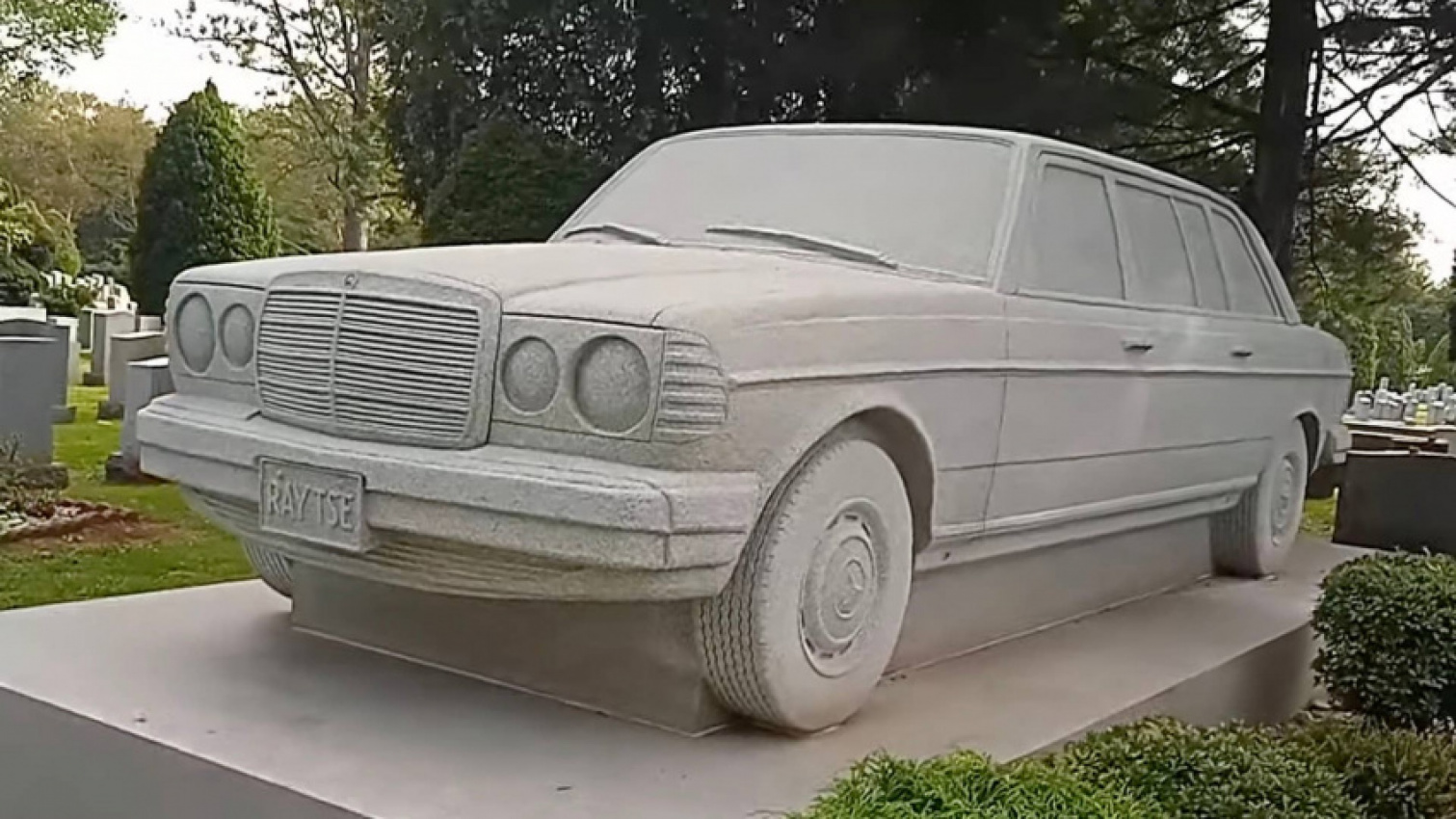 autos, cars, mercedes-benz, mercedes, this full-size mercedes-benz granite tombstone was a brother's promise