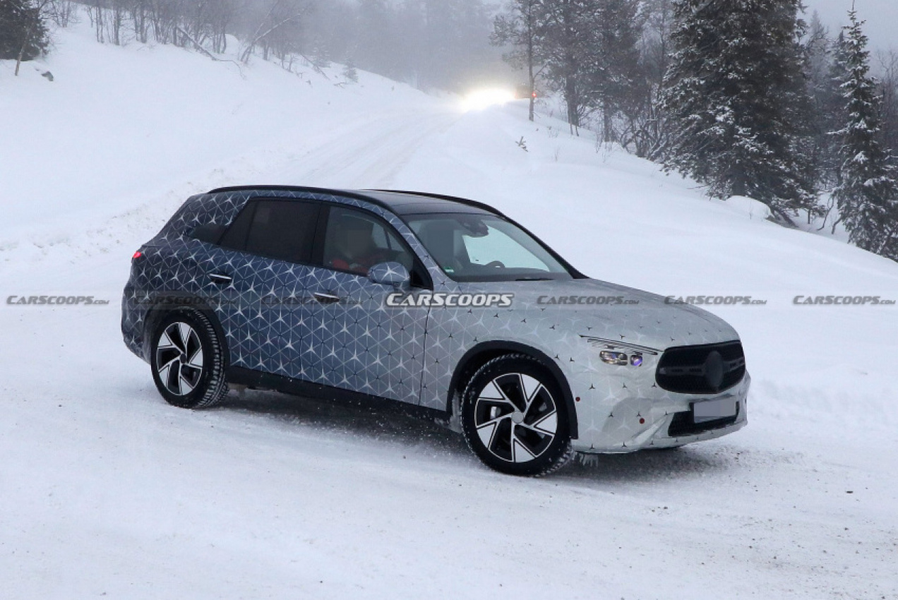 autos, cars, mercedes-benz, news, mercedes, mercedes glc, mercedes scoops, scoops, 2023 mercedes glc drops camo and adopts starry wrap ahead of its upcoming debut