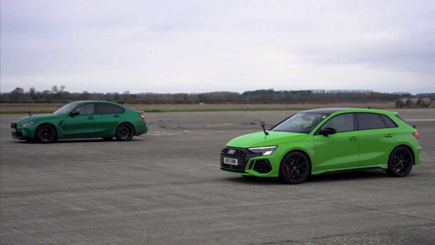 audi, autos, bmw, cars, bmw m3, potent bmw m3 struggles to win against lighter audi rs3 in drag race