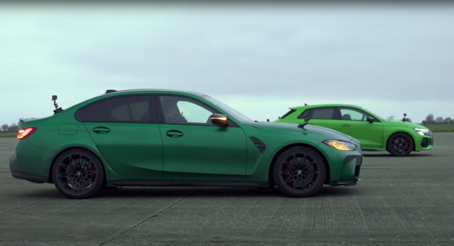 audi, autos, bmw, cars, news, audi rs3, audi sport, audi videos, bmw m3, bmw videos, drag racing, video, can the new audi rs3 match the bmw m3 on a straight line?