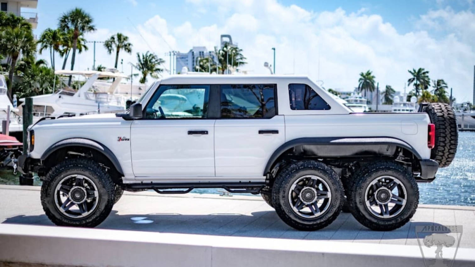 aftermarket, autos, cars, ford, aftermarket, ford bronco, truck, apocalypse dark horse is a ford bronco pickup with 6 wheels and a lift kit