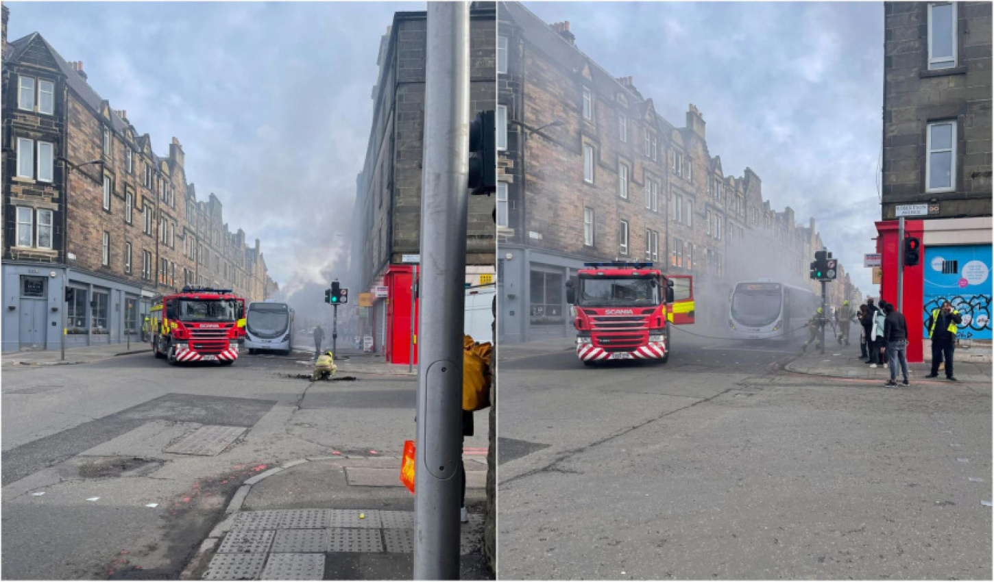 autos, cars, ram, edinburgh bus fire: drama on busy city centre road as edinburgh bus goes up in flames