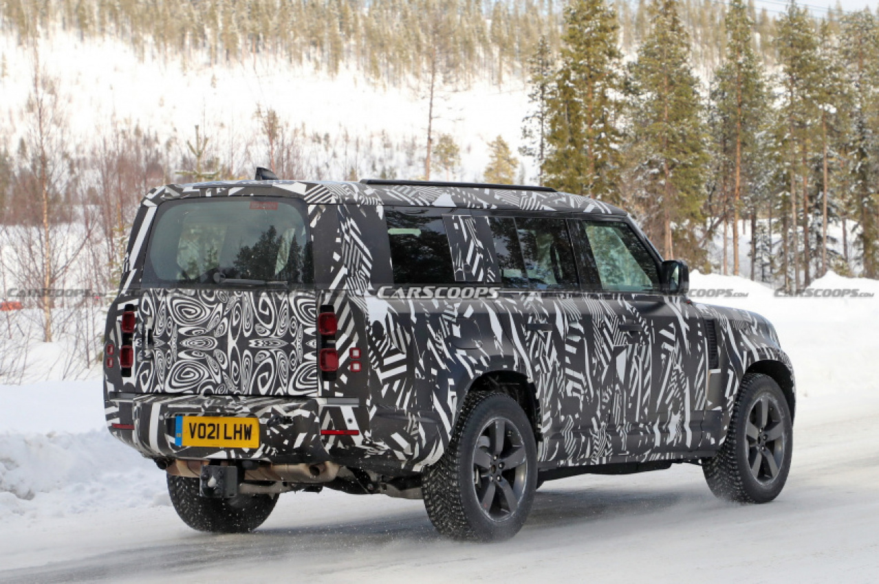 autos, cars, land rover, news, jaguar-land rover, land rover defender, land rover scoops, scoops, land rover’s longer defender 130 spied testing in the snow