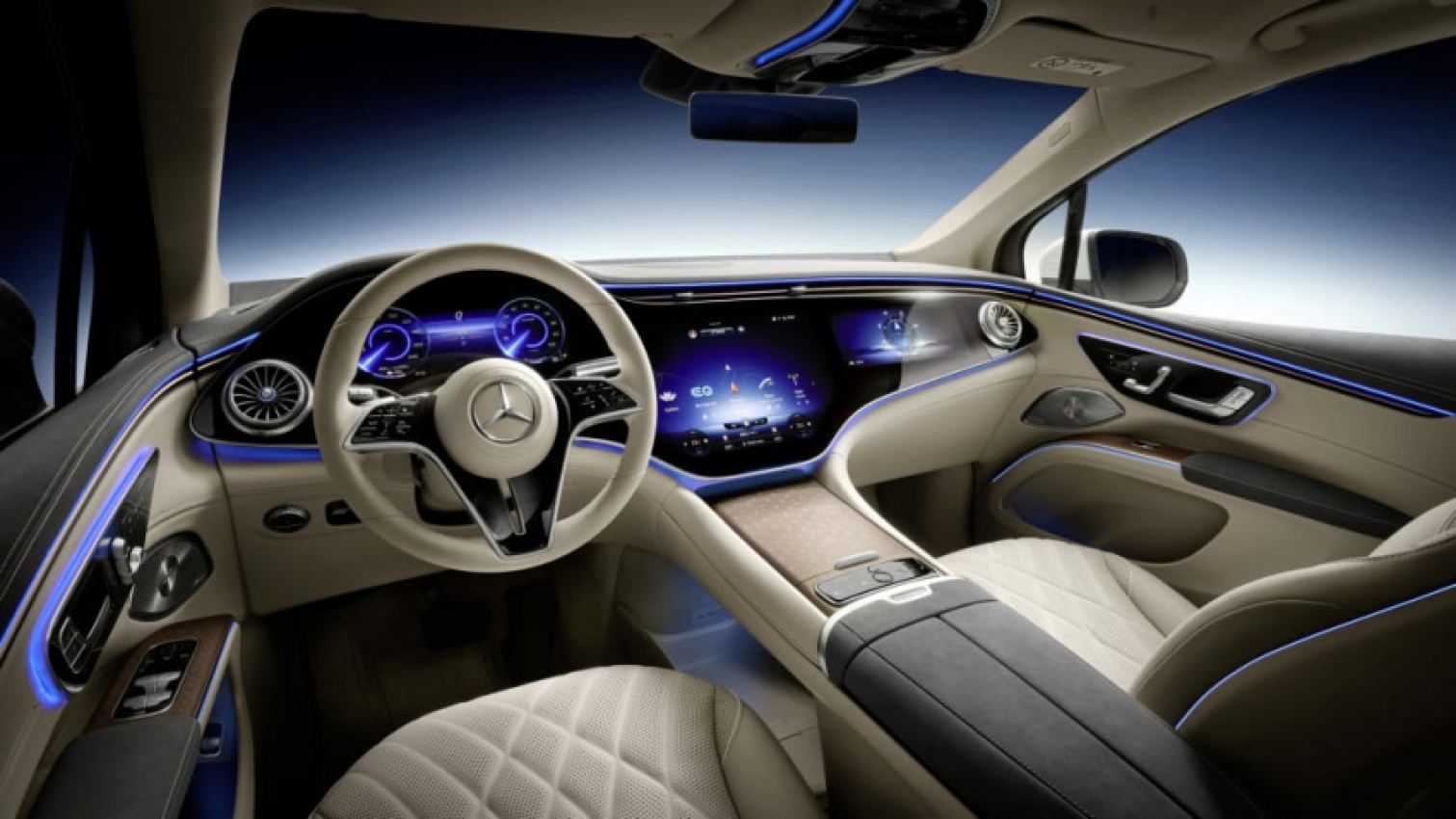 autos, cars, mercedes-benz, crossover, electric, future vehicles, green, luxury, mercedes, performance, mercedes-benz eqs suv interior shows its screens and seats to the world