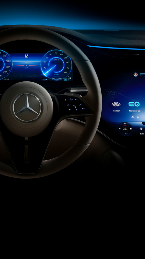 autos, cars, mercedes-benz, news, electric vehicles, mercedes, mercedes eqs suv, new cars, tech, 2023 mercedes eqs suv uses face-detect camera tech to let passengers watch tv, but not driver