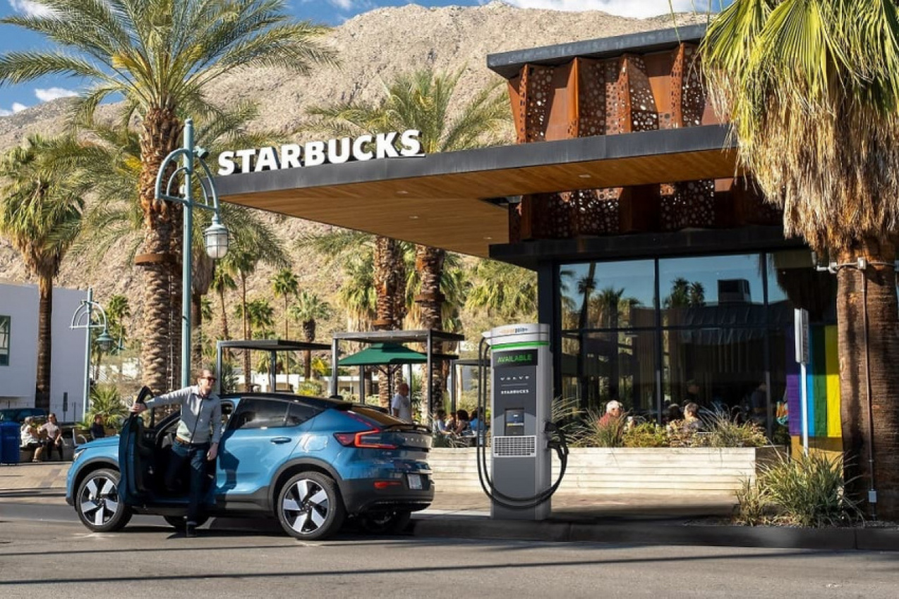 autos, cars, electric vehicle, reviews, volvo, c40 recharge, car news, carpool, electric cars, vnex, volvo teams up with starbucks to create electric vehicle charging network in the us