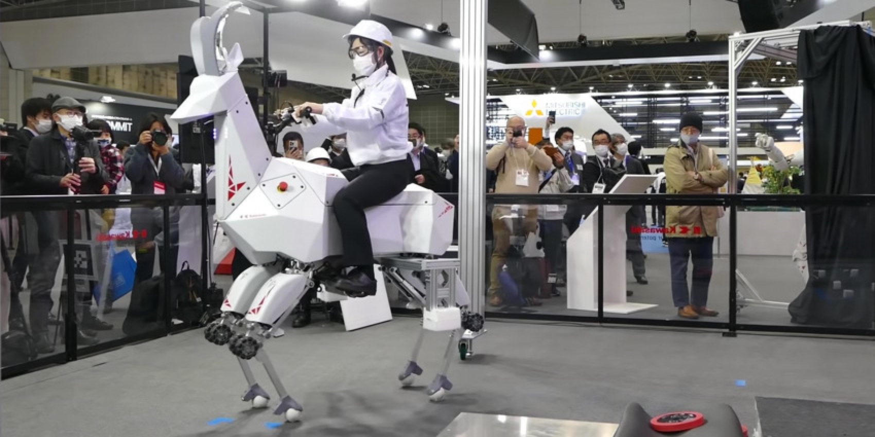 autos, cars, kawasaki, amazon, ahead of an electric motorcycle, kawasaki shows off an electric goat robot with a human rider