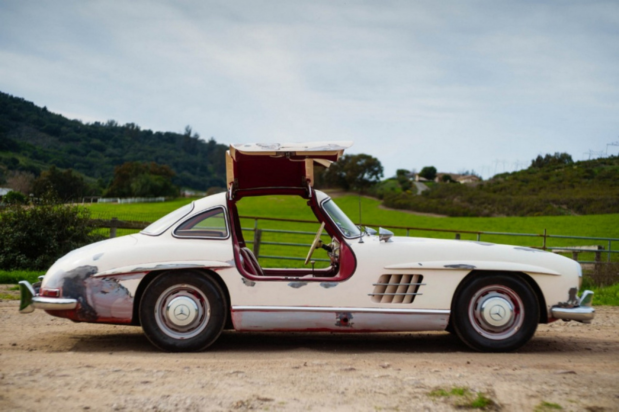 autos, cars, mercedes-benz, news, celebrities, classics, mercedes, mercedes sl, offbeat news, used cars, unrestored, undamaged 1956 mercedes-benz 300 sl gullwing has clearly lived a full life