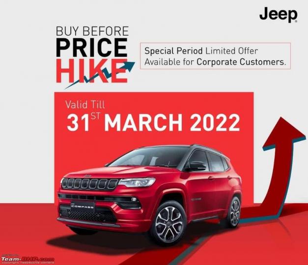 autos, cars, jeep, compass trailhawk, indian, jeep compass, other, price hike, jeep compass prices to be hiked from march 31