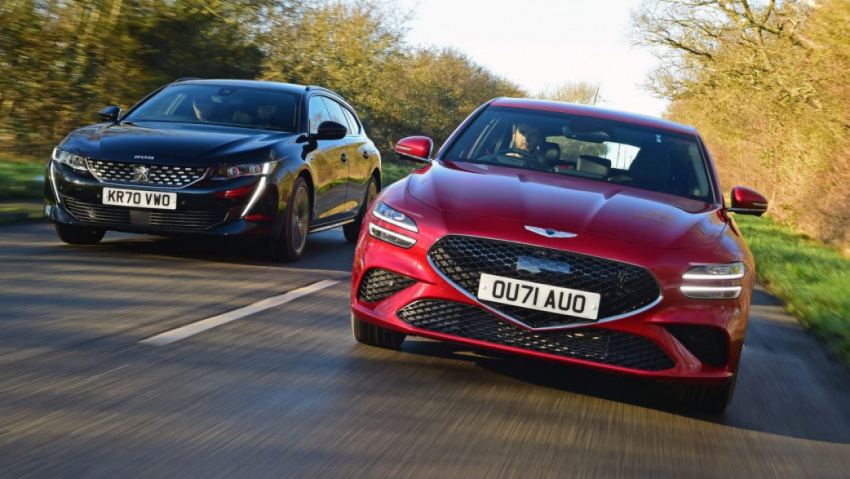autos, cars, genesis, geo, peugeot, reviews, android, estates, genesis g70, peugeot 508, android, genesis g70 shooting brake vs peugeot 508 sw: 2022 twin test review