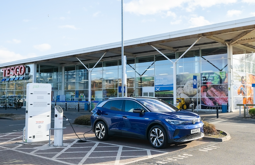autos, cars, electric vehicles, commercial, ev infrastructure, mobility, passenger transport, tesco ev charging rollout hits 500 store milestone