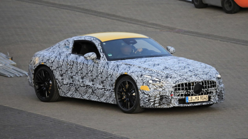 autos, cars, mercedes-benz, mg, mercedes, supercars, 2023 mercedes-amg gt spied at the nurburgring – closed-roof sl on its way