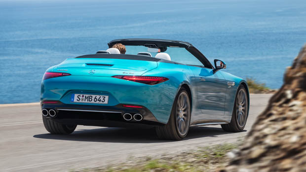 autos, cars, mercedes-benz, mg, reviews, mercedes, mercedes-amg sl43 2022: entry level roadster debuts scores a45’s turbo four