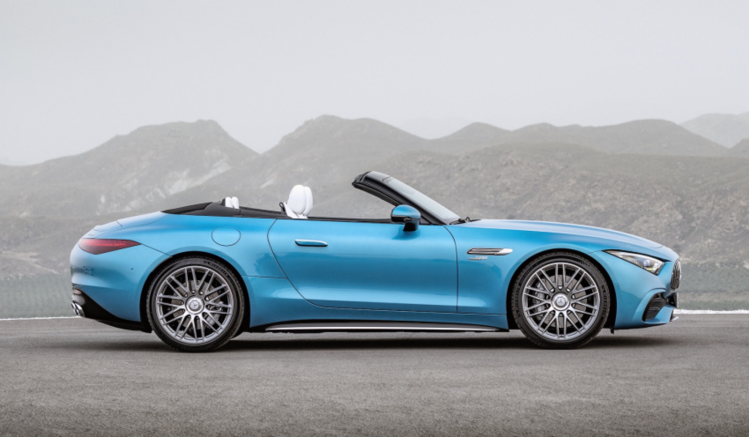 autos, cars, mercedes-benz, mg, mercedes, 2023 mercedes-amg sl 43 debuts with f1-style ‘electric exhaust gas’ turbo