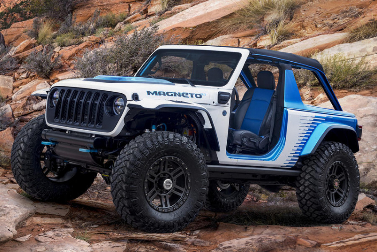 autos, cars, electric vehicle, jeep, car news, jeep wrangler, new cars, wrangler, jeep reveals new wrangler magneto 2.0 at moab easter safari