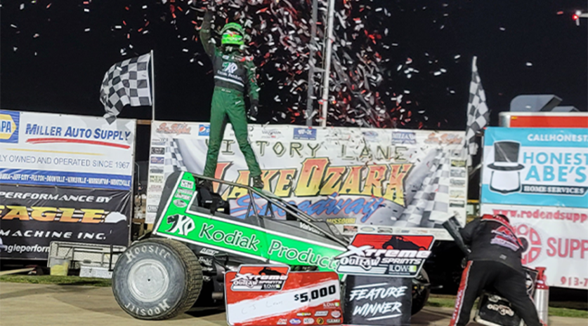 all sprints & midgets, autos, cars, c.j. leary victorious at lake ozark in powri war opener