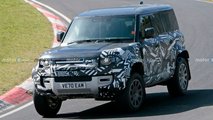 autos, cars, land rover, land rover defender, land rover defender svr spied lapping the nurburgring on three wheels