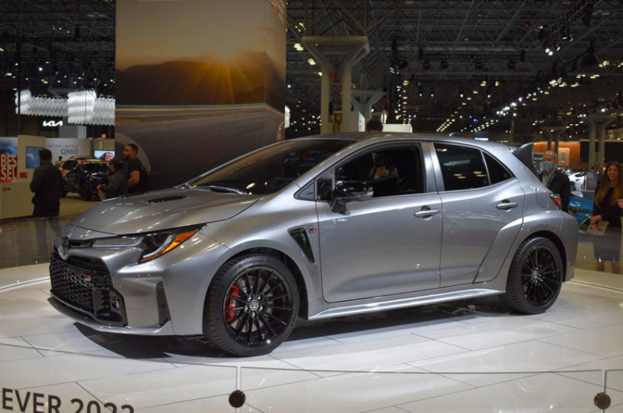 autos, cars, electric vehicle, toyota, car news, motor shows, new cars, new york motor show, toyota corolla, new 2022 toyota gr corolla touches down at new york show