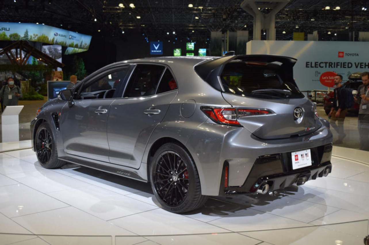 autos, cars, electric vehicle, toyota, car news, motor shows, new cars, new york motor show, toyota corolla, new 2022 toyota gr corolla touches down at new york show