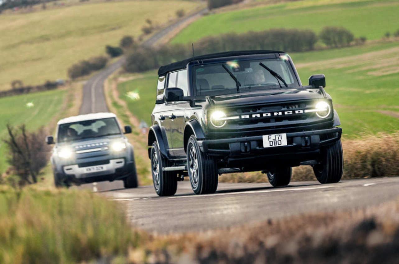 autos, cars, electric vehicle, ford, land rover, car news, features, ford bronco, land rover defender, ford bronco vs land rover defender: us and uk 4x4s face-off