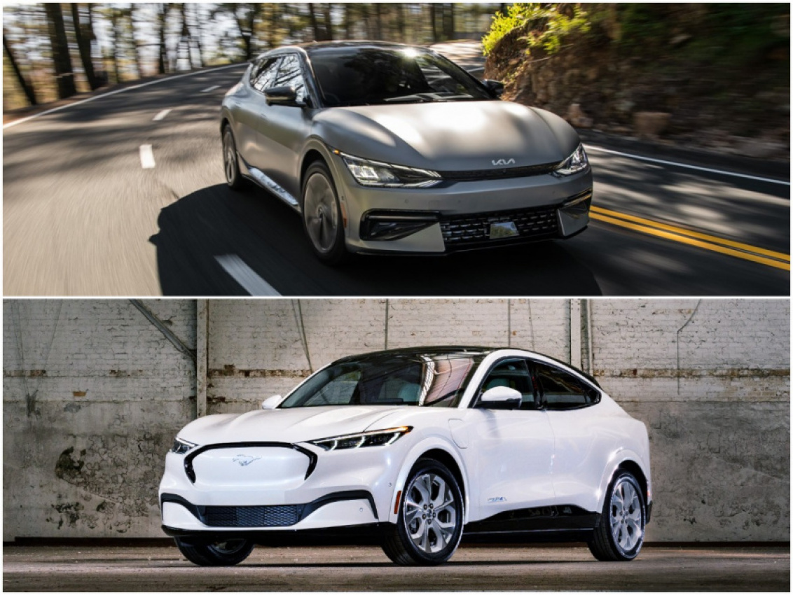 autos, cars, ford, kia, ford mustang, mustang mach-e, the 2022 kia ev6 gt-line is faster than the ford mustang mach-e in edmunds tests