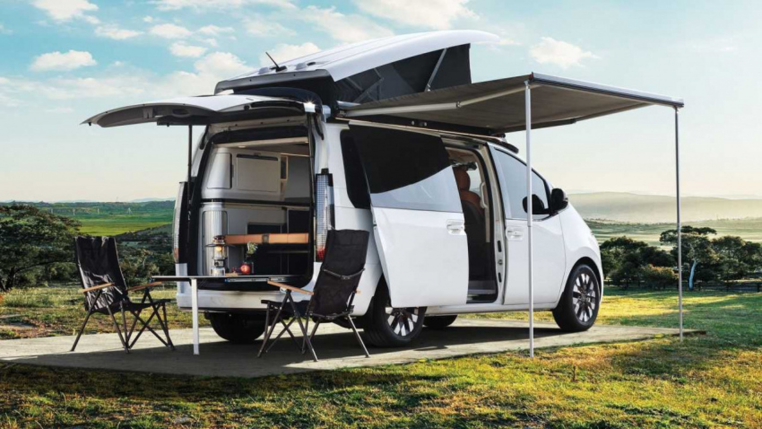 autos, cars, hyundai, hyundai staria lounge camper debuts with pop-up tent, air mattress