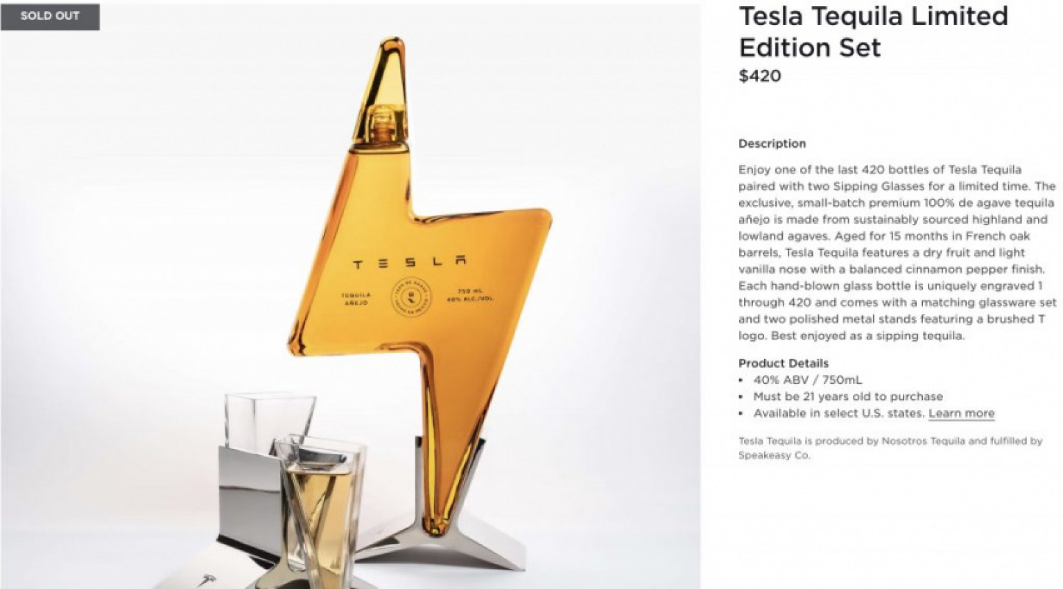 autos, cars, news, space, spacex, tesla, tesla tequila limited edition bottle, glass set sold out lightning fast