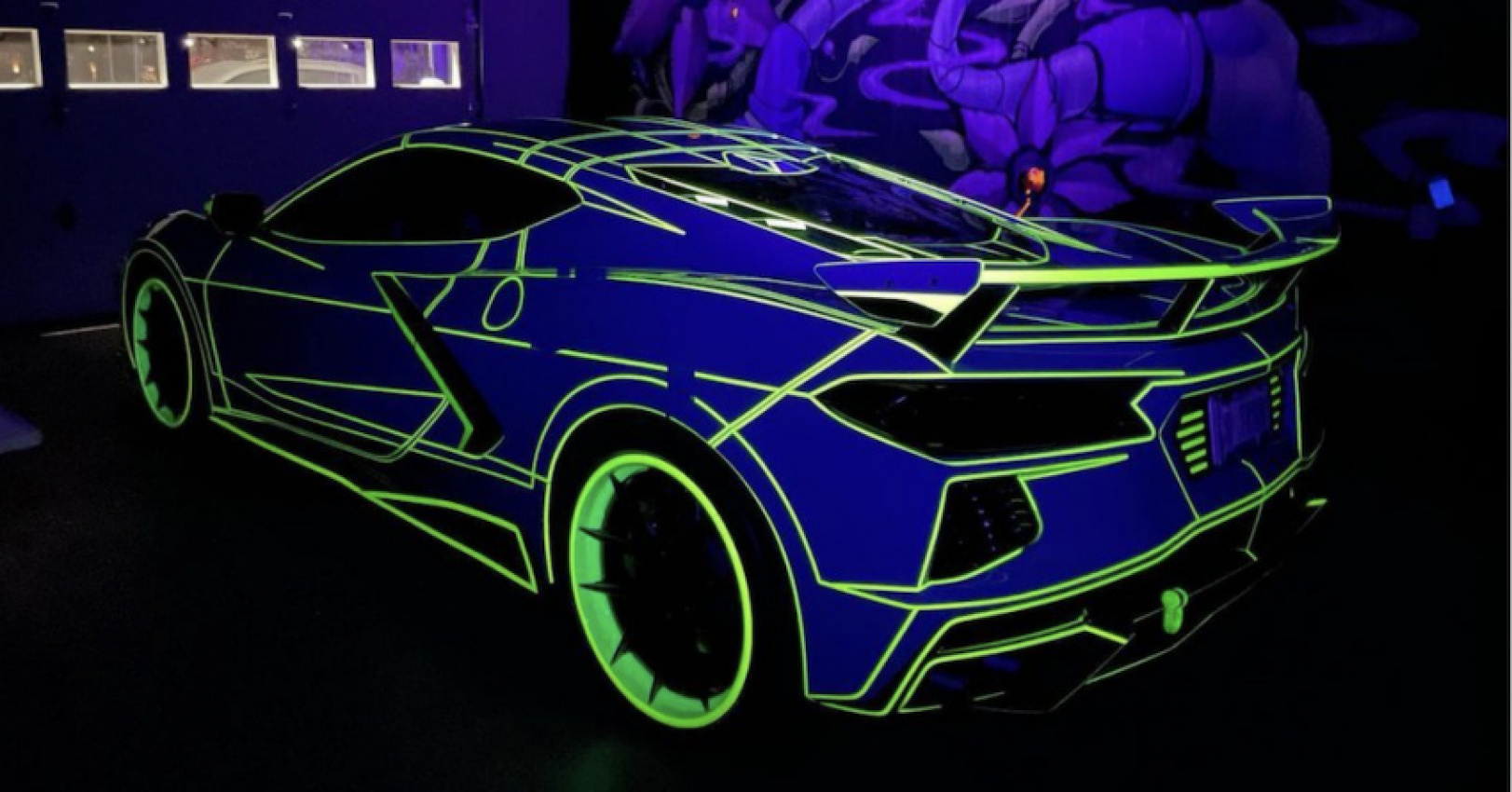 autos, cars, chevrolet, chevrolet corvette, corvette, corvette, tron fan transforms c8 corvette into futuristic glow in the dark head turner