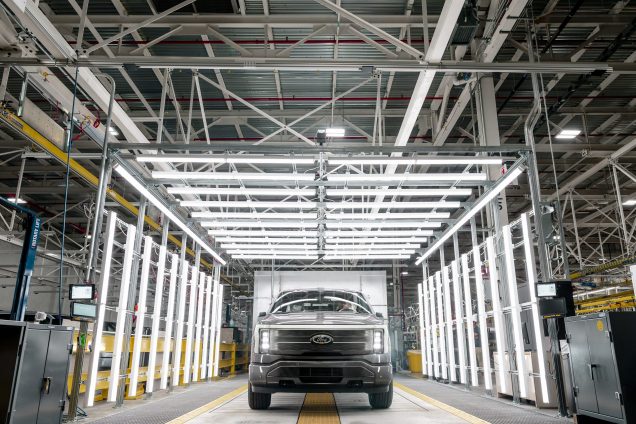 autos, cars, electric vehicle, ford, news, space, spacex, tesla, vnex, ford launches f-150 lightning production at rouge electric vehicle center