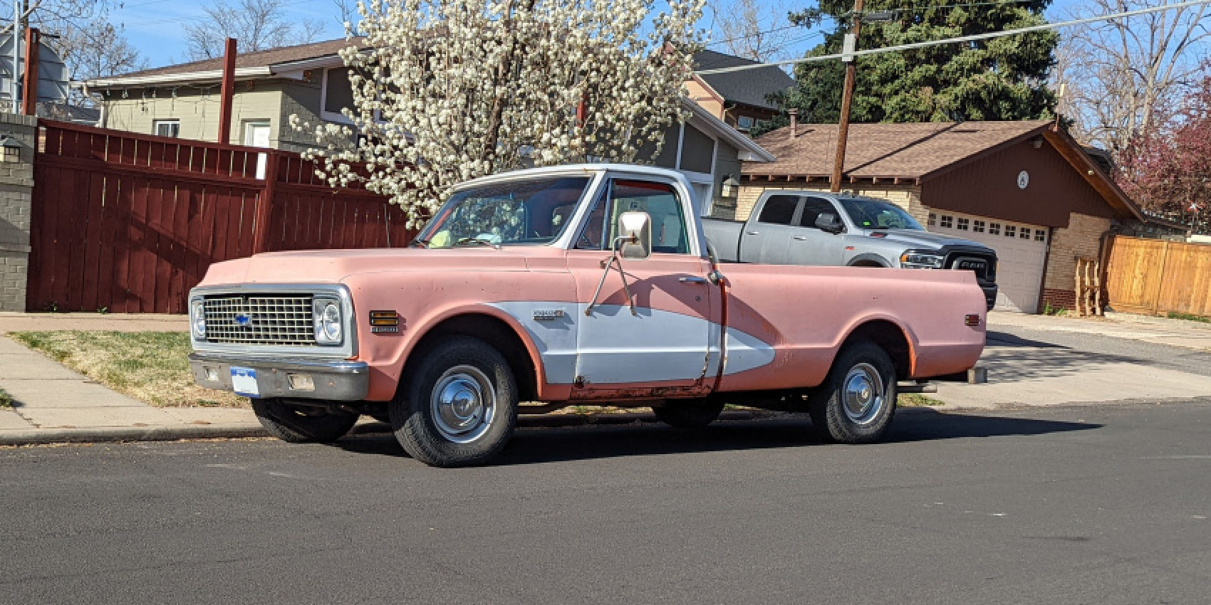 autos, car life, cars, chevrolet, classic cars, 1971 chevrolet c10 cheyenne super is down on the denver street
