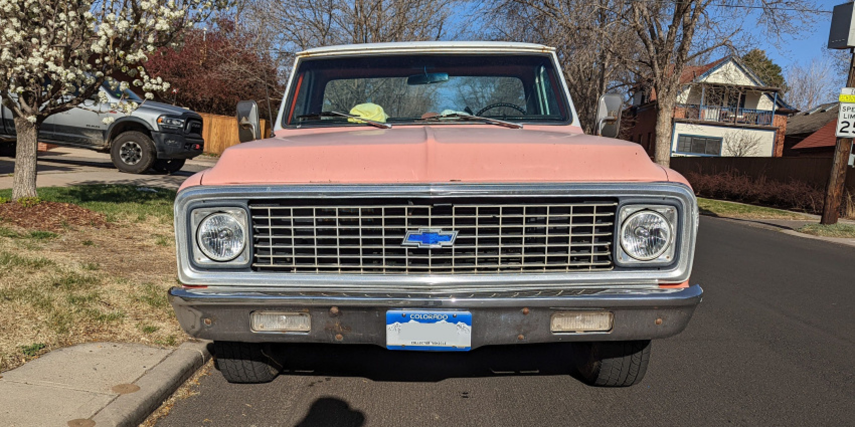 autos, car life, cars, chevrolet, classic cars, 1971 chevrolet c10 cheyenne super is down on the denver street