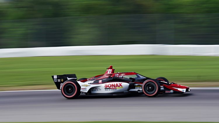 autos, indycar, motorsport, barber, higpa, rossi, veekay, veekay leads second indycar practice as rossi crashes