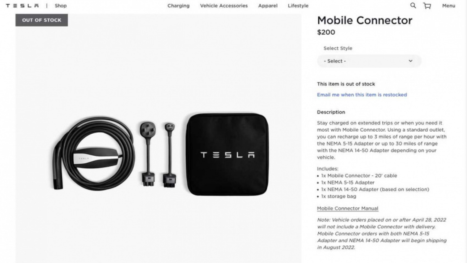 autos, cars, evs, tesla, cheaper tesla mobile connector now listed in vehicle configurator