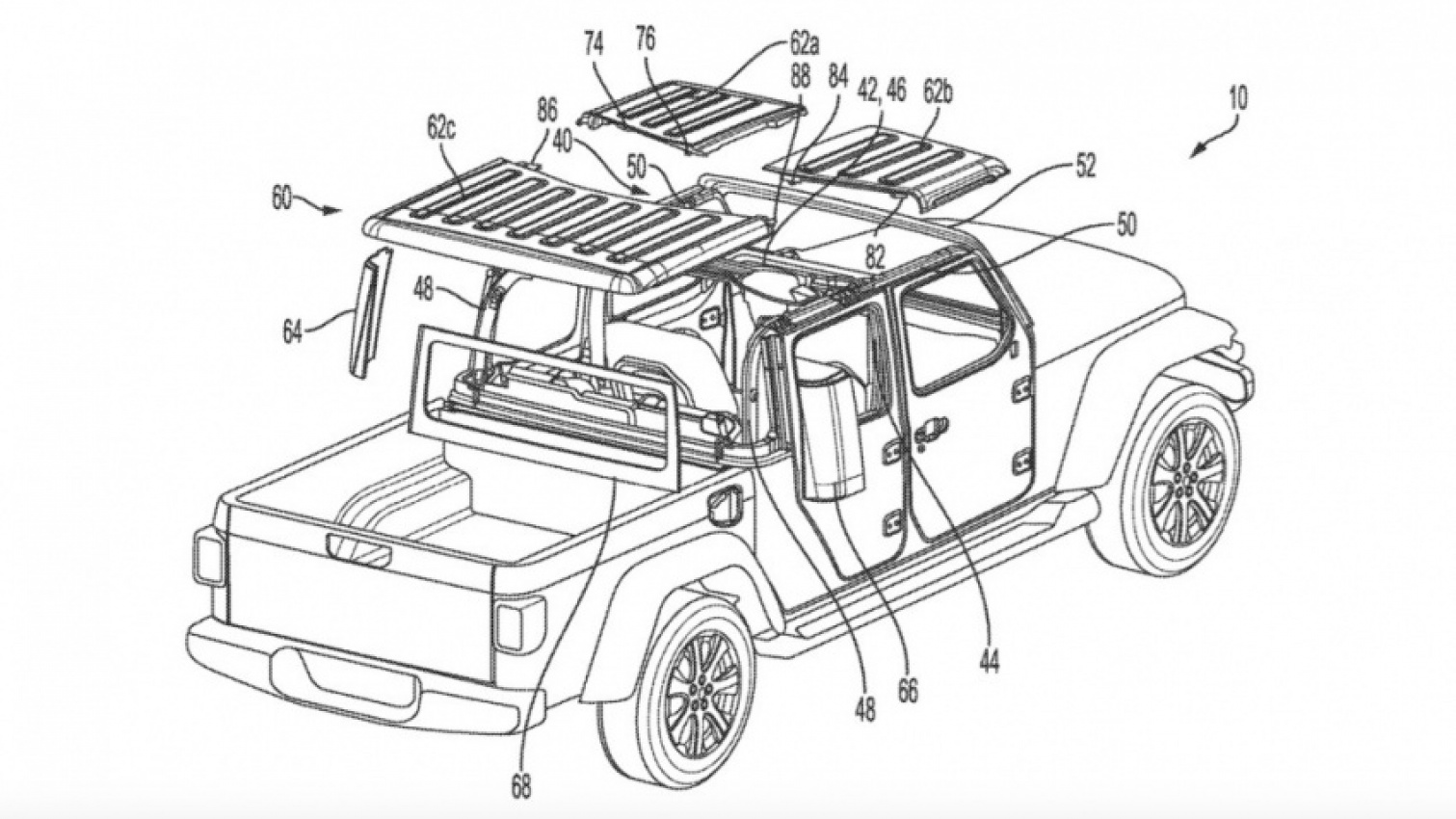 autos, cars, jeep, car tech, convertibles, jeep gladiator news, jeep news, patent, pickup trucks, vnex, jeep patents way to store gladiator roof panels on a bed tonneau cover