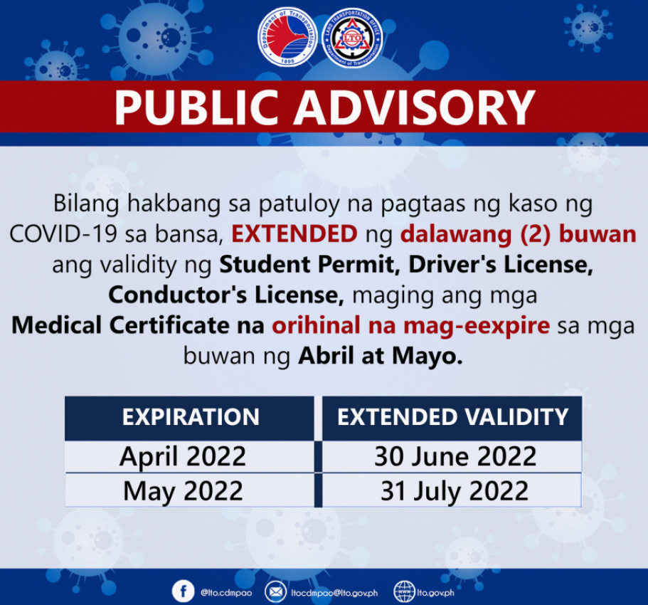 auto news, autos, cars, drivers license, drivers license extension, land transportation office, license plate, mv registration, lto extends validity of licenses expiring from april to may