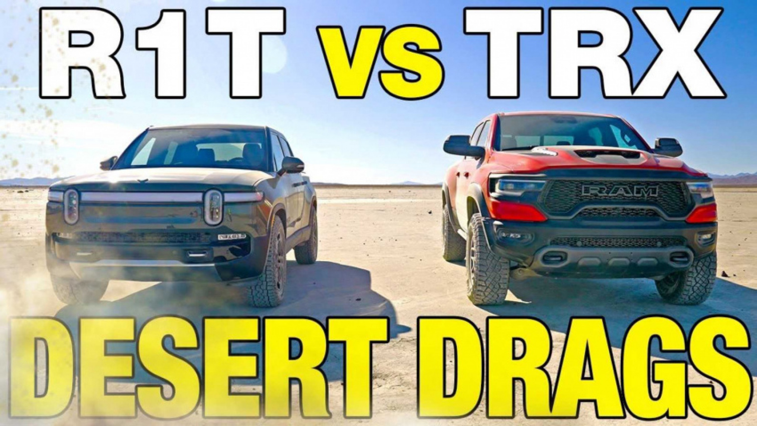 autos, cars, evs, ram, rivian, vnex, ram trx vs rivian r1t desert drag race: who’s the real t-rex?