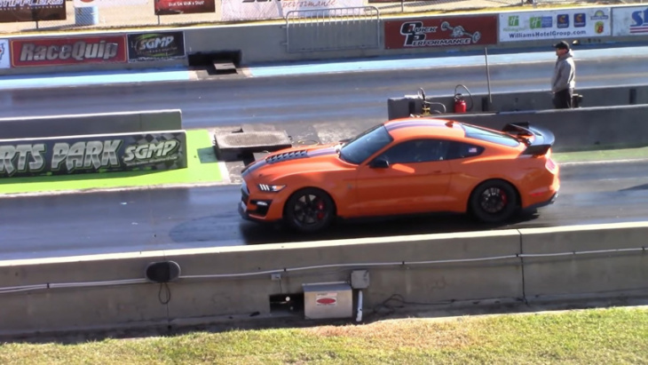 this ford mustang is allegedly the quickest stock pulley gt500 down the 1/4 mile