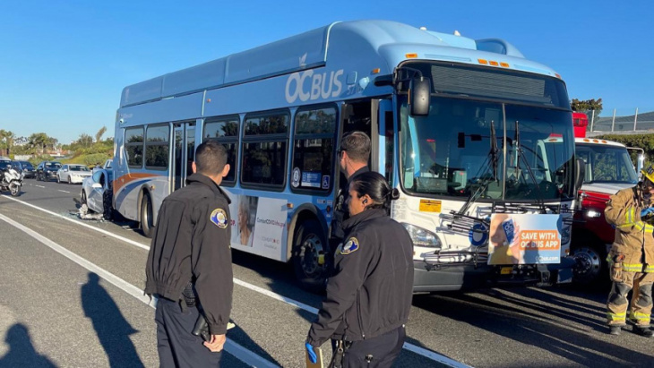 tesla crashes into back of bus in california