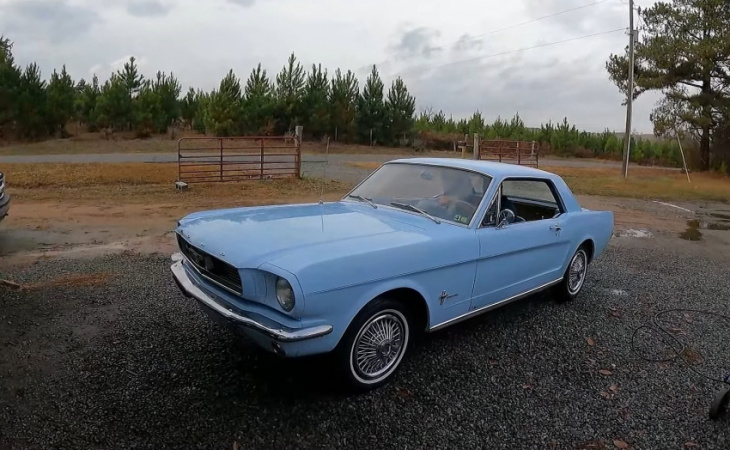 1966 ford mustang spent 21 years under a house, gets first wash and drive