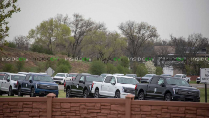 ford f-150 lightnings seen stockpiled at dearborn test track