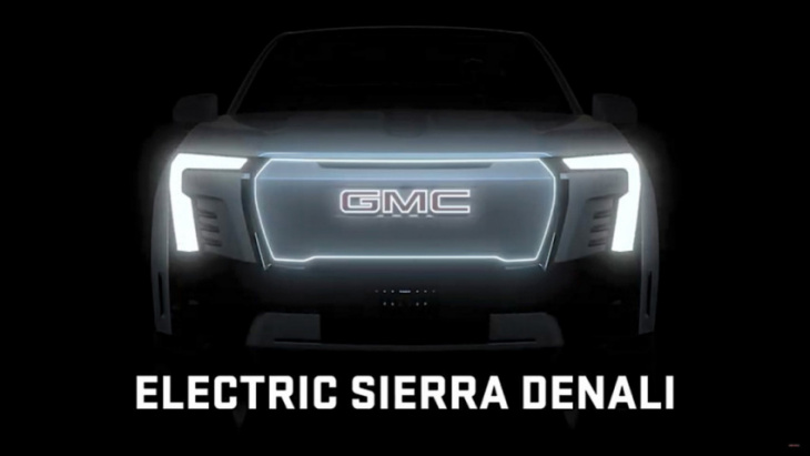 electric gmc sierra denali teased, reveal in 2022