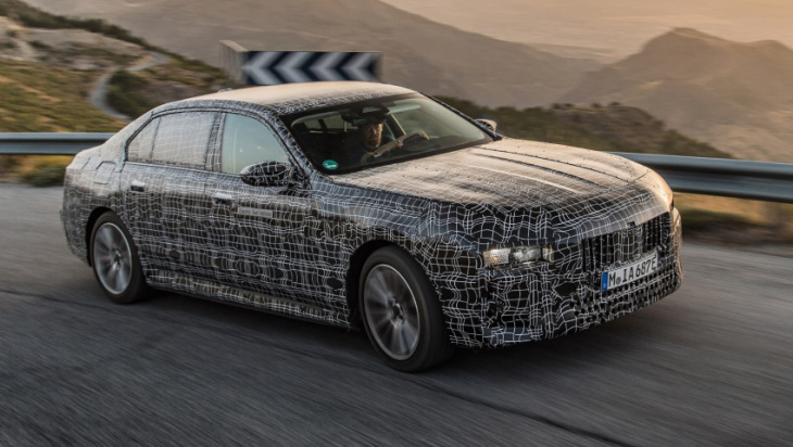 electric bmw i7 teased in official “spy shots”