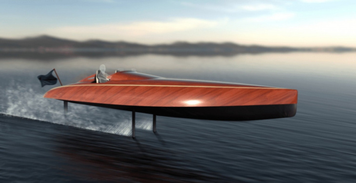 this 35-foot electric foiling yacht blends cutting-edge tech with retro styling