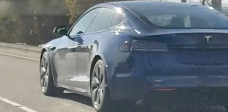 tesla model s prototype spotted with new charge port and taillights