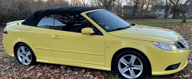 taxi yellow saab 9-3 drop top is a total blast from the past