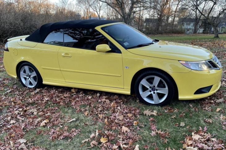 taxi yellow saab 9-3 drop top is a total blast from the past