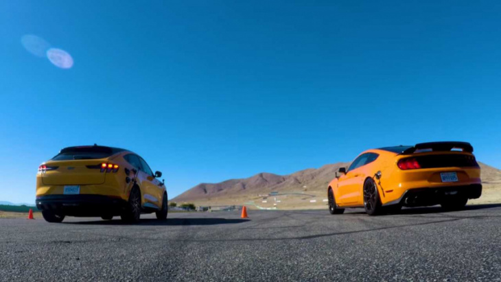 shelby gt500 faces mach-e gt performance in mustang family drag race