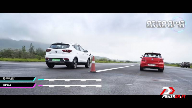 the mg zs ev takes on the vwpolo gt tsi in a series of drag races