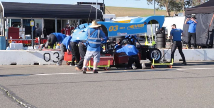 electric race car achieves battery swap during pit stop, finishes endurance race