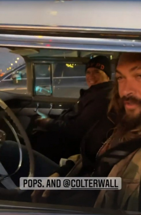 jason momoa takes his dad for a ride in his pink cadillac